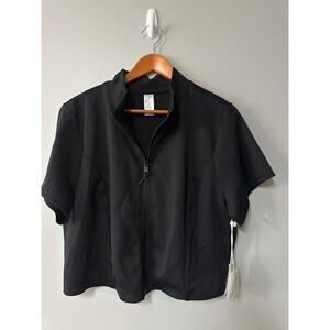 Good American Black Short Sleeve Scuba Swim Top